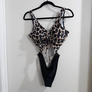Womens Black And Leopard One Piece Swimsuit